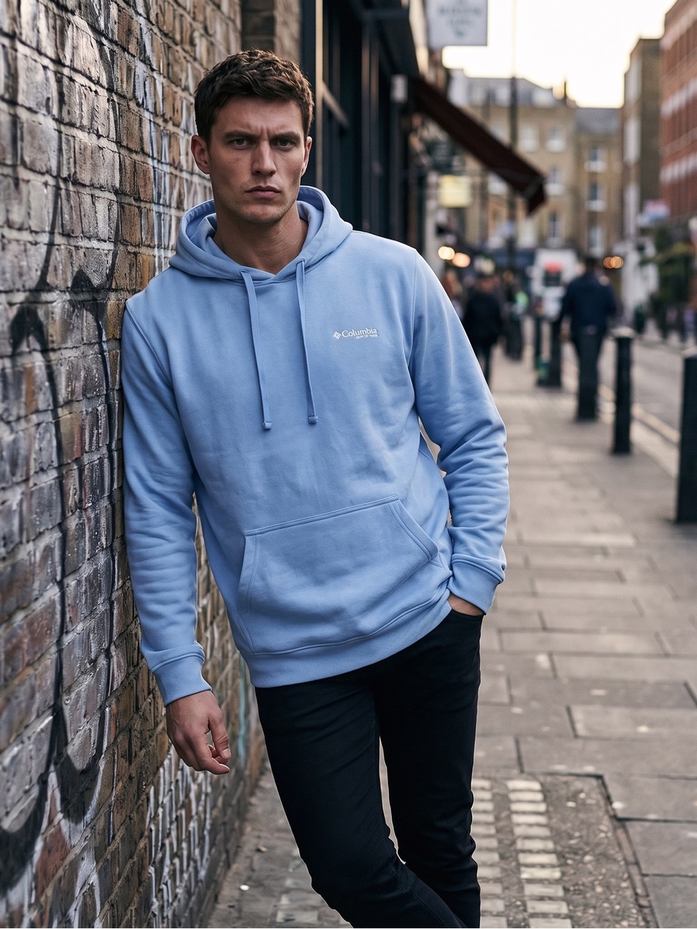 Columbia Men's Sky Blue Hoodie - Pullover with Kangaroo Pocket